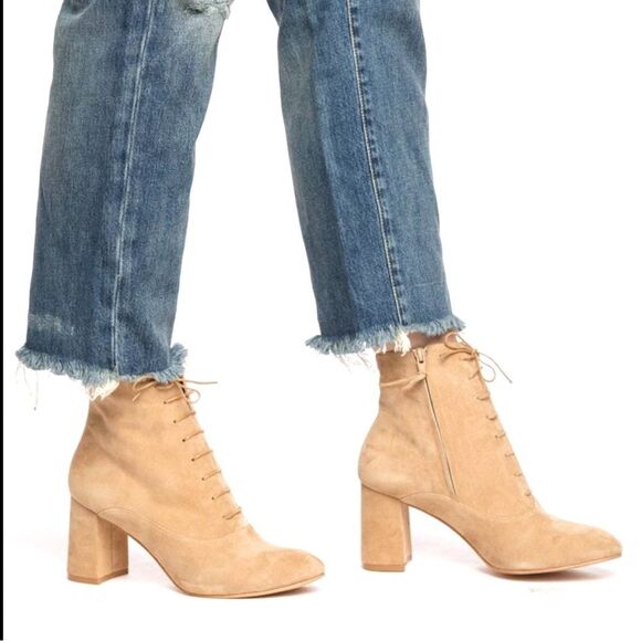 ABLE Condori Lace-Up Suede Boots in Almond Leather Lining Ethically Made in Peru - Picture 1 of 12